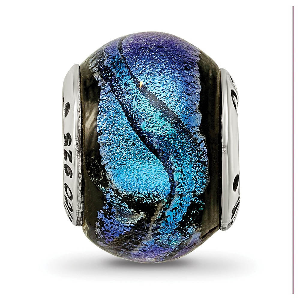 Alternate view of the Blue Dichroic Glass Sterling Silver Bead Charm by The Black Bow Jewelry Co.