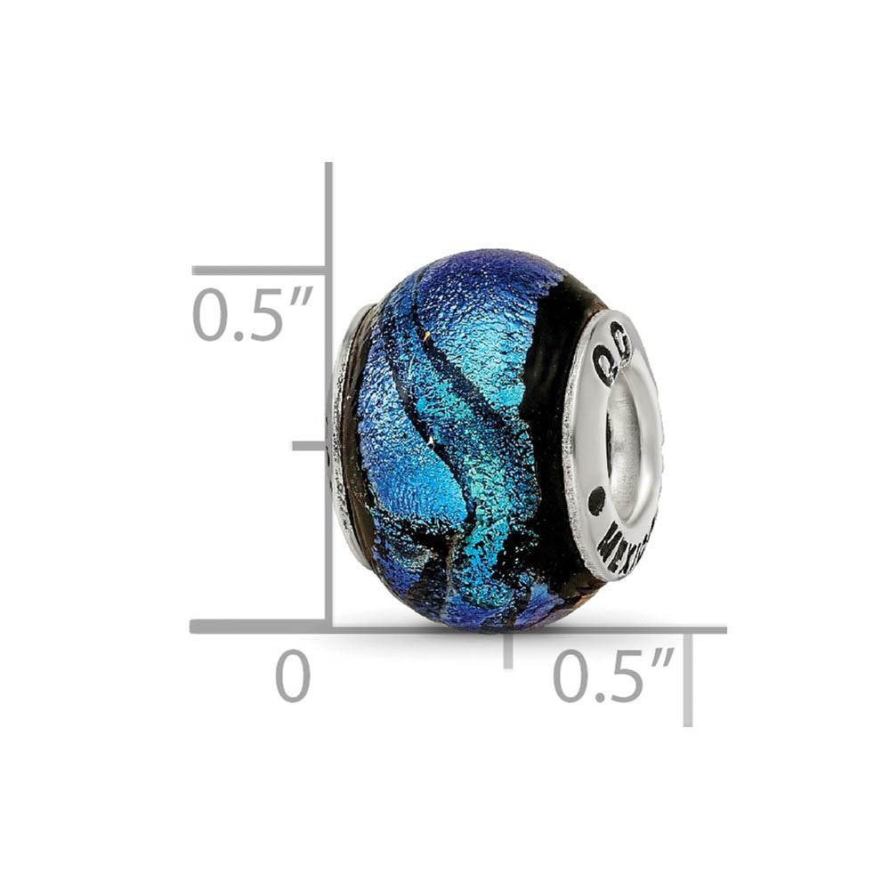 Alternate view of the Blue Dichroic Glass Sterling Silver Bead Charm by The Black Bow Jewelry Co.