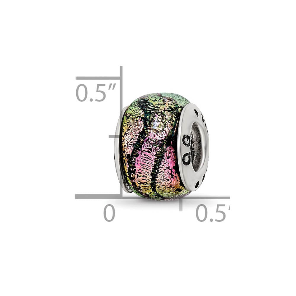 Alternate view of the Pink Dichroic Glass Sterling Silver Bead Charm by The Black Bow Jewelry Co.
