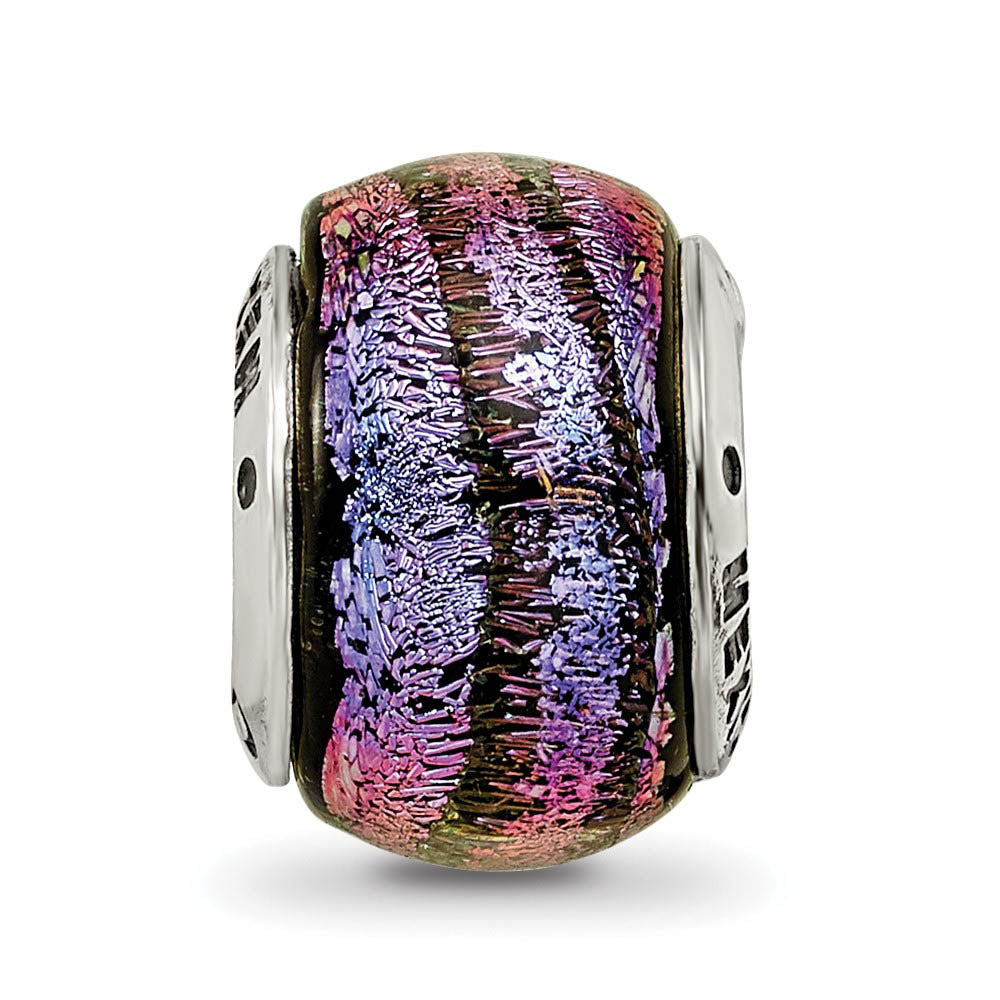 Alternate view of the Purple Dichroic Glass Sterling Silver Bead Charm by The Black Bow Jewelry Co.