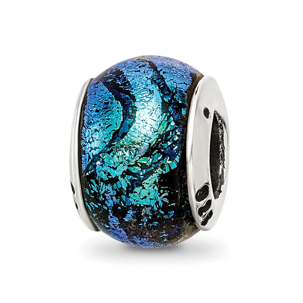 Blue Green Dichroic Glass Sterling Silver Bead Charm, Item B9502 by The Black Bow Jewelry Co.