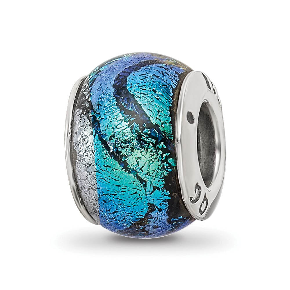 Alternate view of the Blue Green Dichroic Glass Sterling Silver Bead Charm by The Black Bow Jewelry Co.
