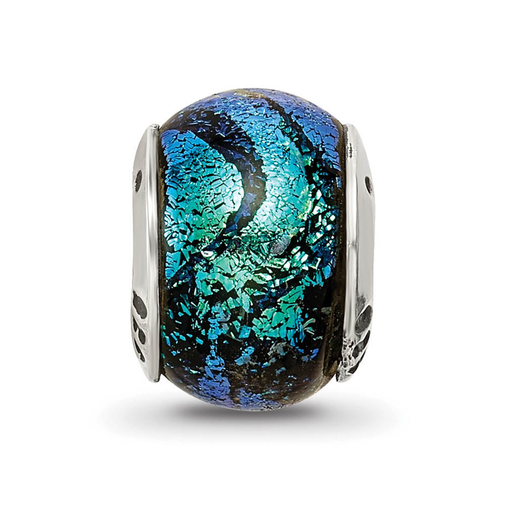 Alternate view of the Blue Green Dichroic Glass Sterling Silver Bead Charm by The Black Bow Jewelry Co.
