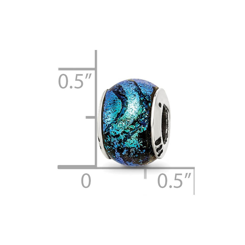 Alternate view of the Blue Green Dichroic Glass Sterling Silver Bead Charm by The Black Bow Jewelry Co.