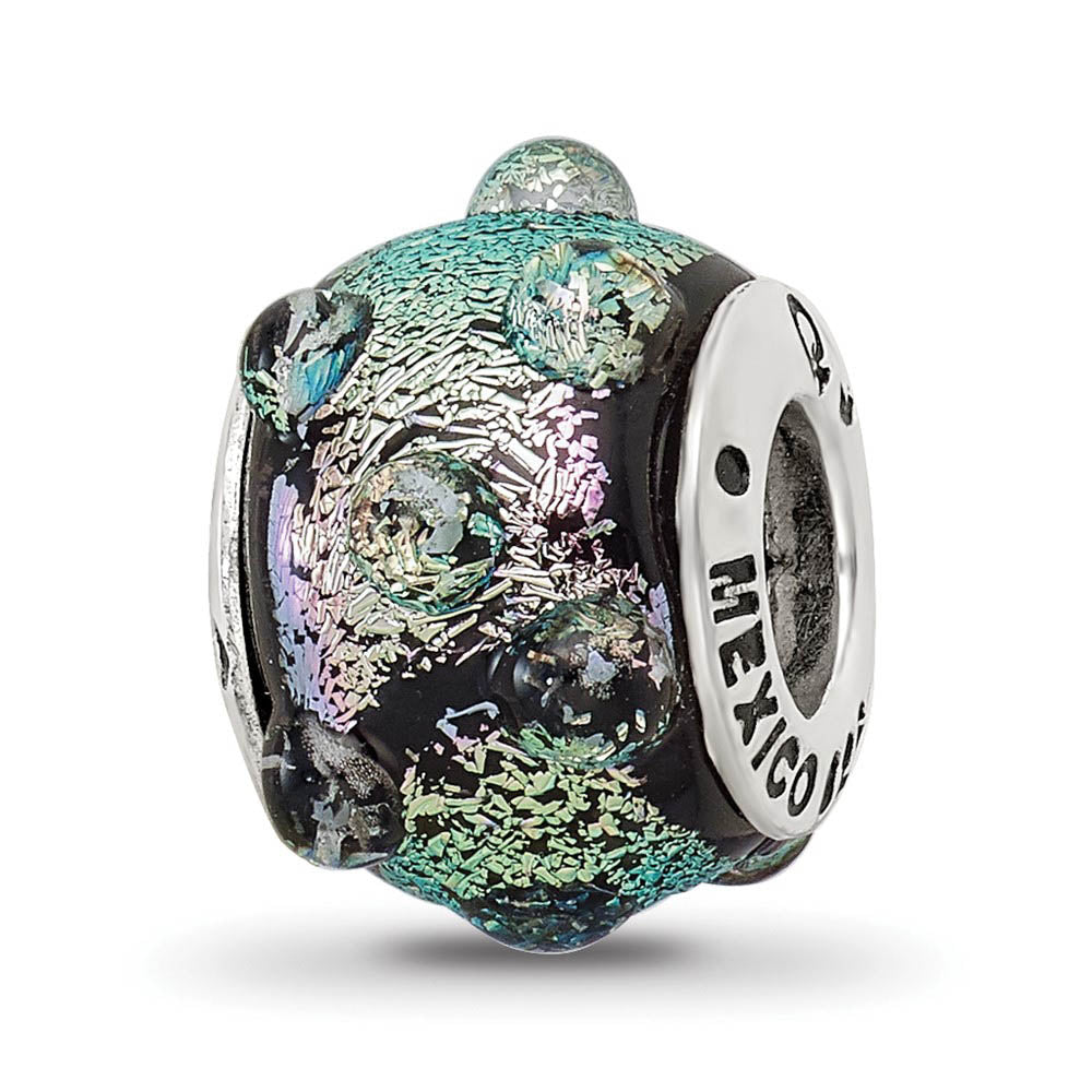 Alternate view of the Purple Dotted Dichroic Glass Sterling Silver Bead Charm by The Black Bow Jewelry Co.