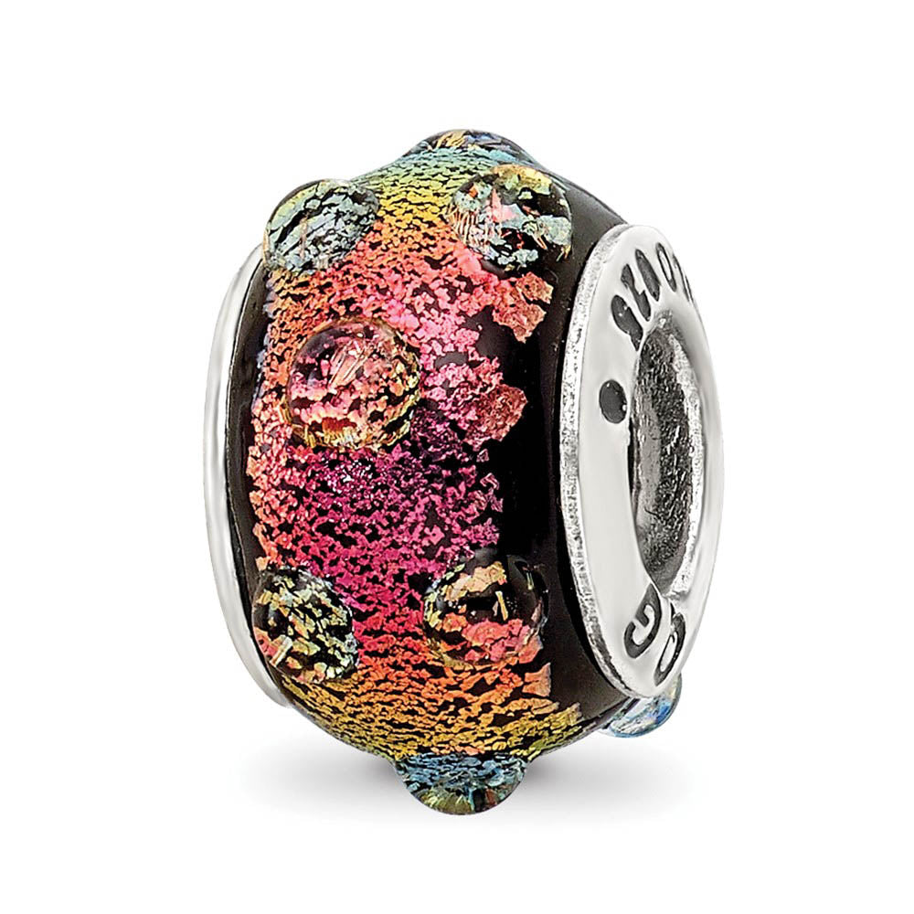 Rainbow Dotted Dichroic Glass Sterling Silver Bead Charm, Item B9510 by The Black Bow Jewelry Co.