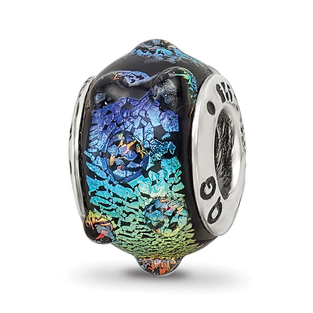 Alternate view of the Rainbow Dotted Dichroic Glass Sterling Silver Bead Charm by The Black Bow Jewelry Co.