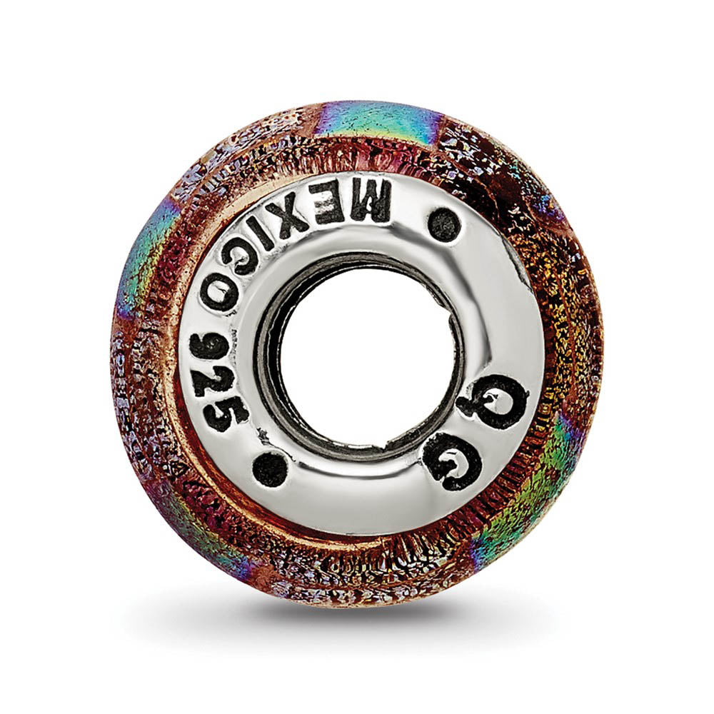 Alternate view of the Orange Hued Dichroic Glass Sterling Silver Bead Charm by The Black Bow Jewelry Co.