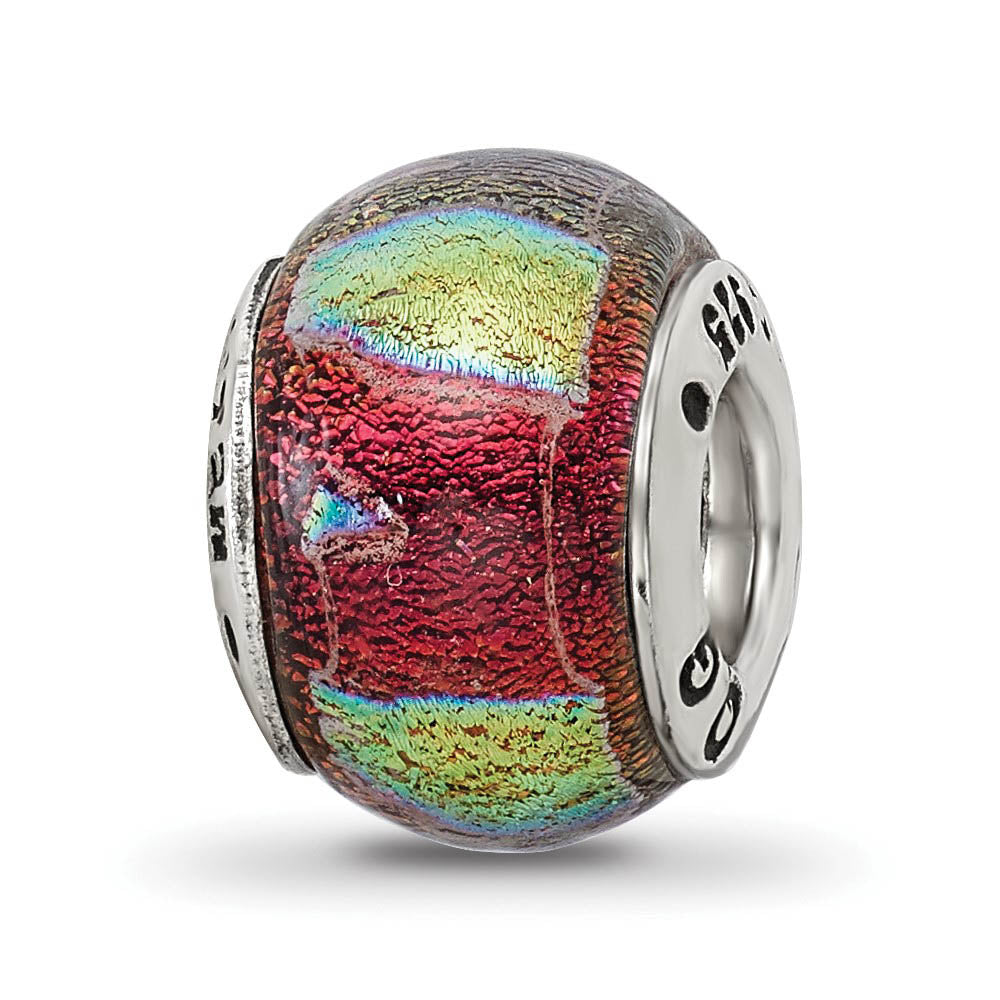 Alternate view of the Orange Hued Dichroic Glass Sterling Silver Bead Charm by The Black Bow Jewelry Co.