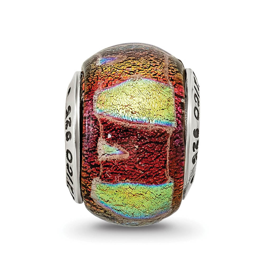Alternate view of the Orange Hued Dichroic Glass Sterling Silver Bead Charm by The Black Bow Jewelry Co.