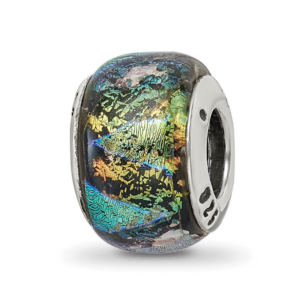Alternate view of the Green Hued Dichroic Glass Sterling Silver Bead Charm by The Black Bow Jewelry Co.