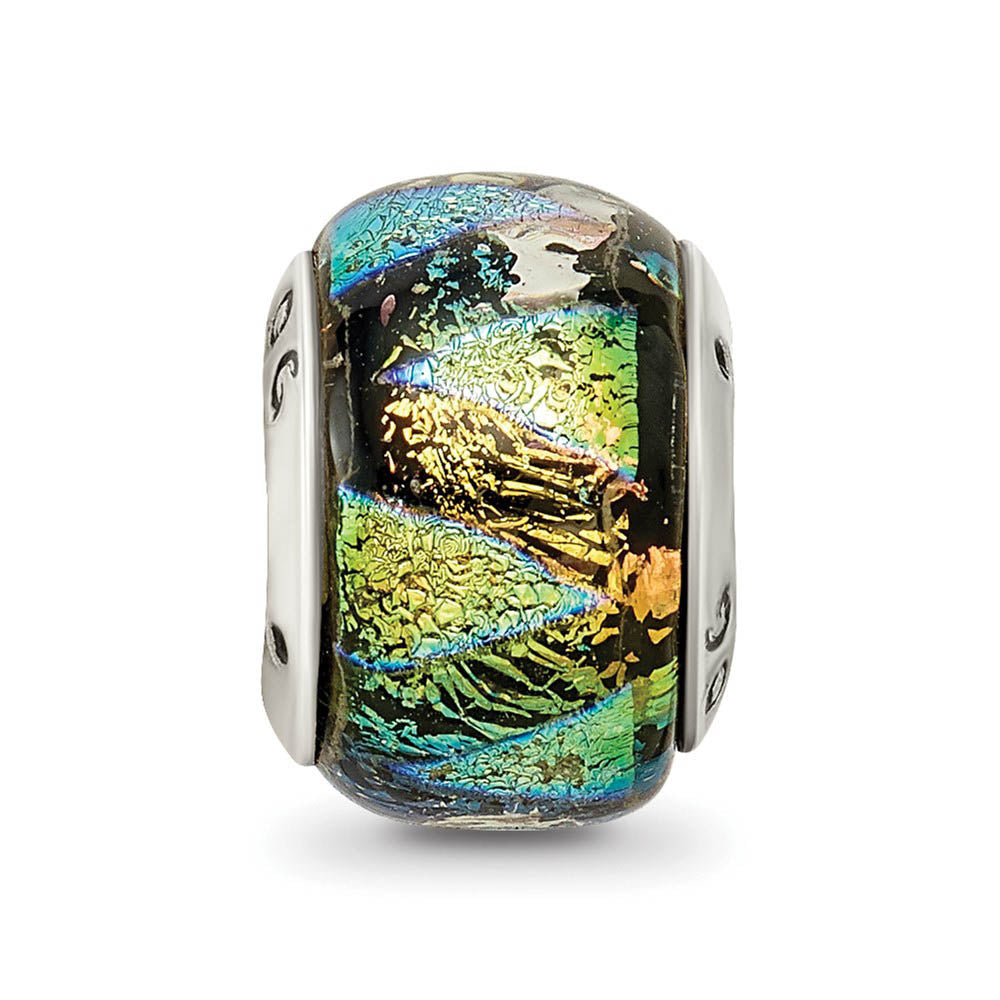 Alternate view of the Green Hued Dichroic Glass Sterling Silver Bead Charm by The Black Bow Jewelry Co.