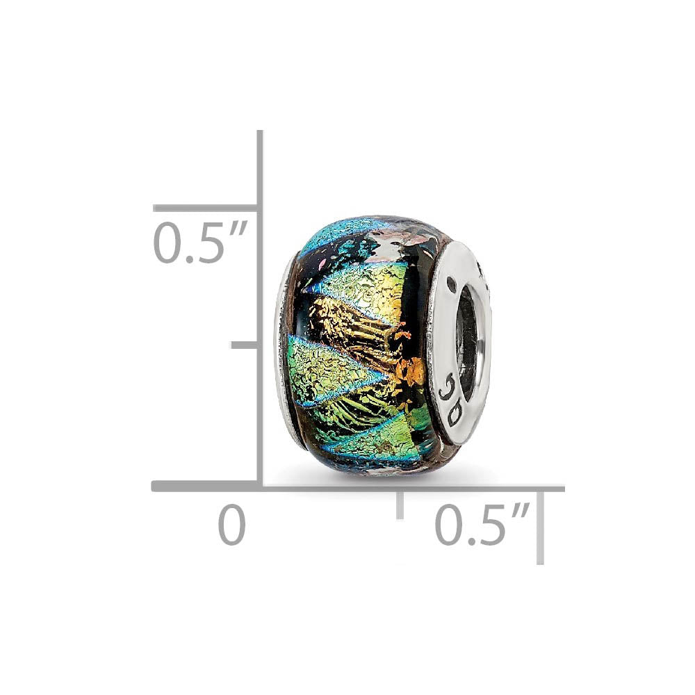 Alternate view of the Green Hued Dichroic Glass Sterling Silver Bead Charm by The Black Bow Jewelry Co.