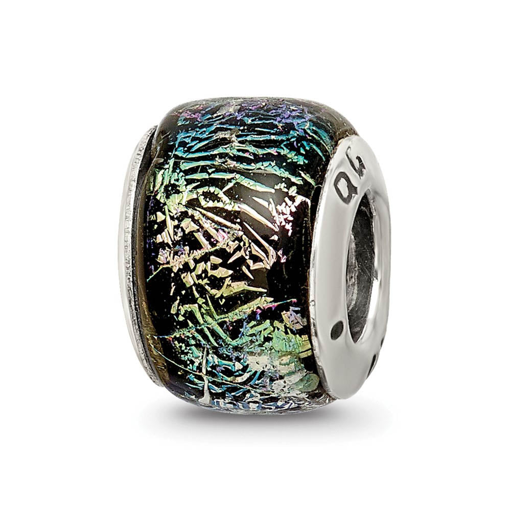 Rainbow Dichroic Glass & Sterling Silver Bead Charm, Item B9515 by The Black Bow Jewelry Co.