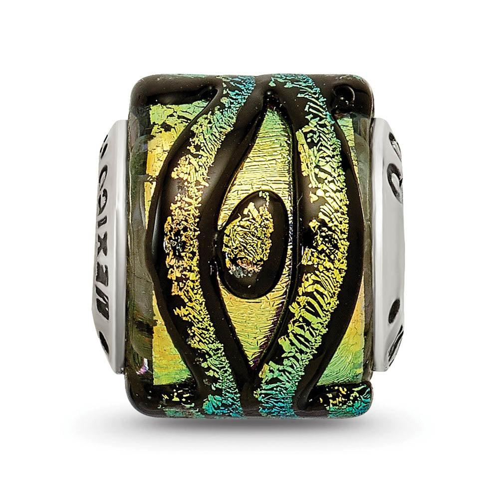 Alternate view of the Dichroic Glass and Sterling Silver Yellow Striped Bead Charm, 14mm by The Black Bow Jewelry Co.