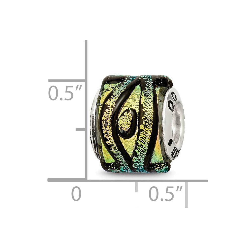 Alternate view of the Dichroic Glass and Sterling Silver Yellow Striped Bead Charm, 14mm by The Black Bow Jewelry Co.