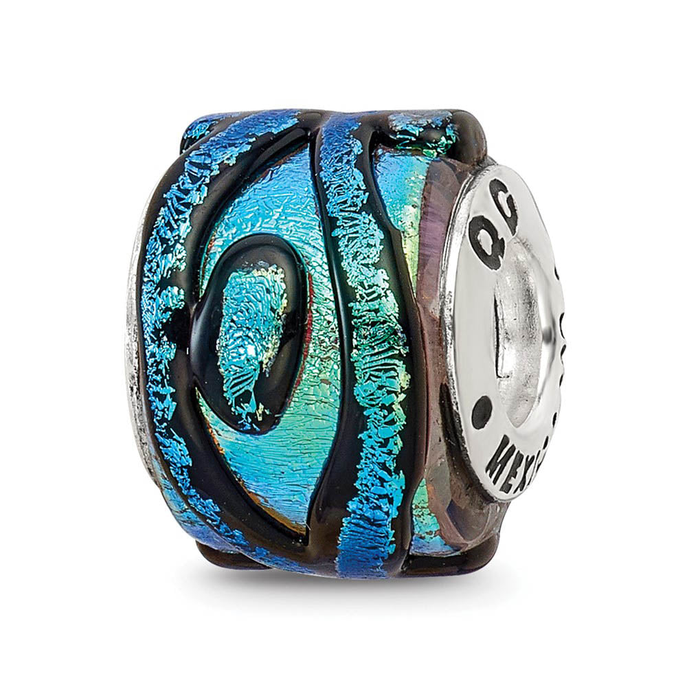Blue Textured Dichroic Glass Sterling Silver Bead Charm, Item B9518 by The Black Bow Jewelry Co.