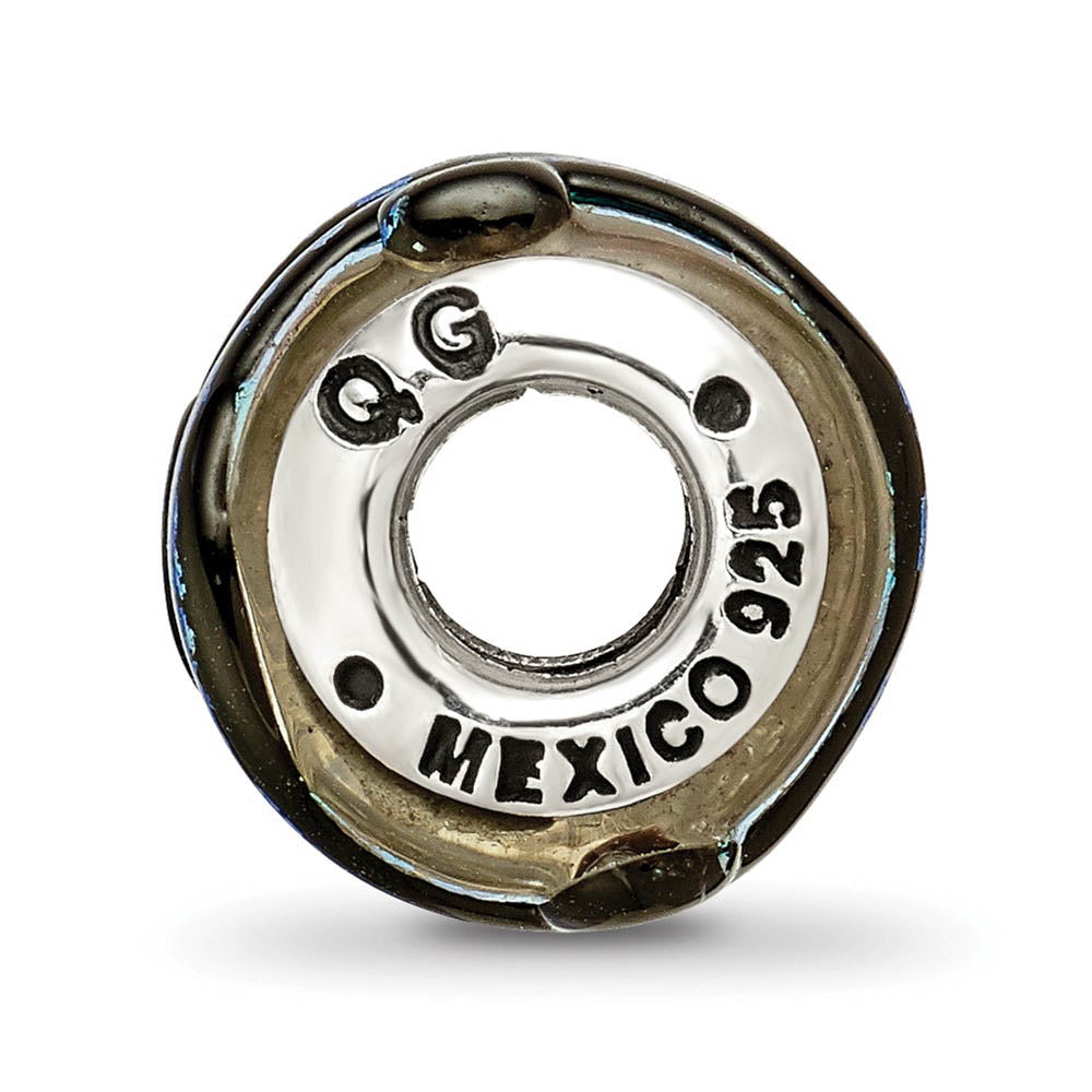 Alternate view of the Blue Textured Dichroic Glass Sterling Silver Bead Charm by The Black Bow Jewelry Co.