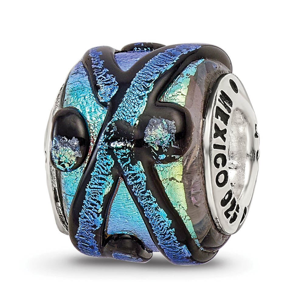 Alternate view of the Blue Textured Dichroic Glass Sterling Silver Bead Charm by The Black Bow Jewelry Co.