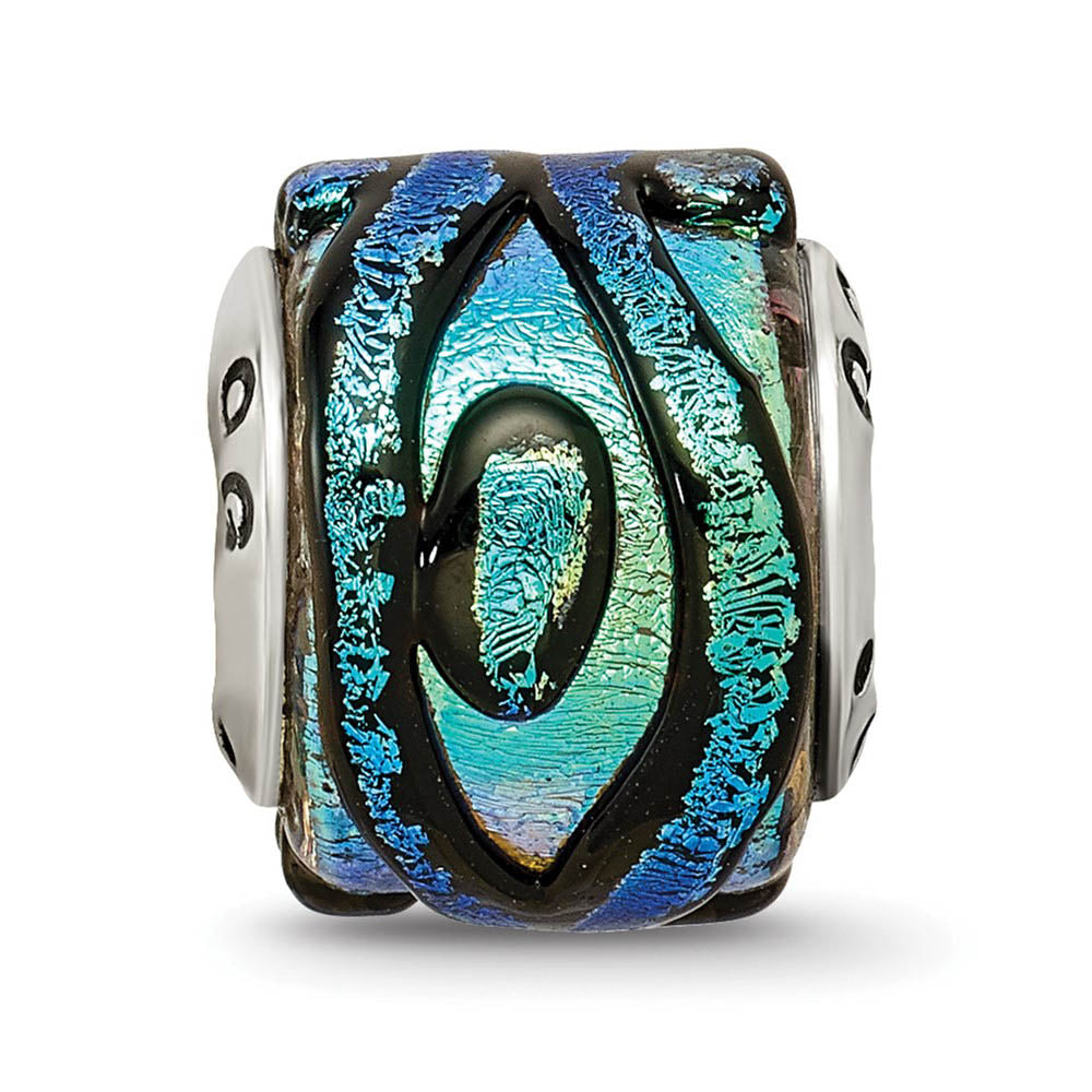 Alternate view of the Blue Textured Dichroic Glass Sterling Silver Bead Charm by The Black Bow Jewelry Co.