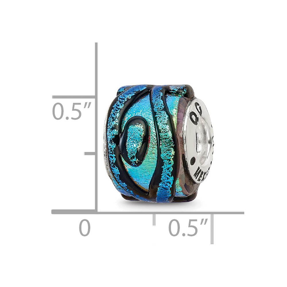 Alternate view of the Blue Textured Dichroic Glass Sterling Silver Bead Charm by The Black Bow Jewelry Co.