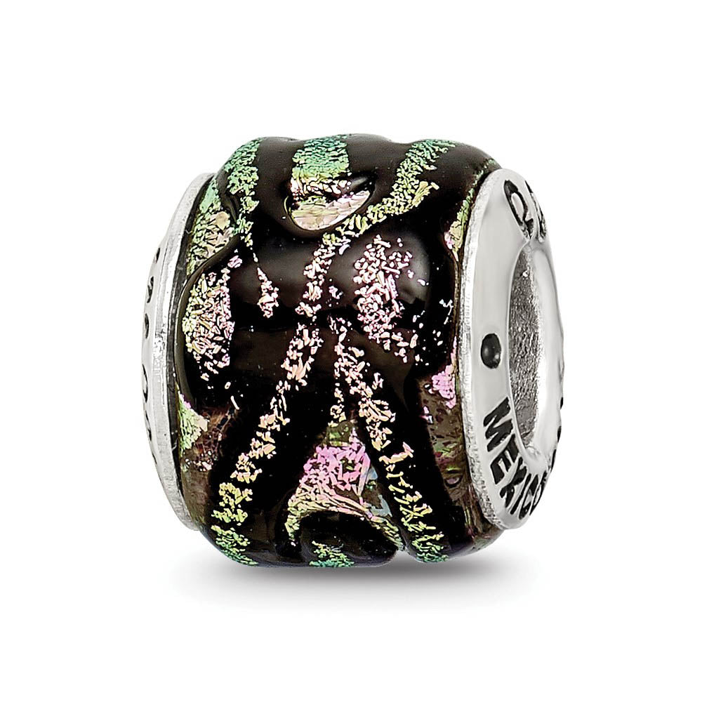 Pink Textured Dichroic Glass Sterling Silver Bead Charm, Item B9520 by The Black Bow Jewelry Co.