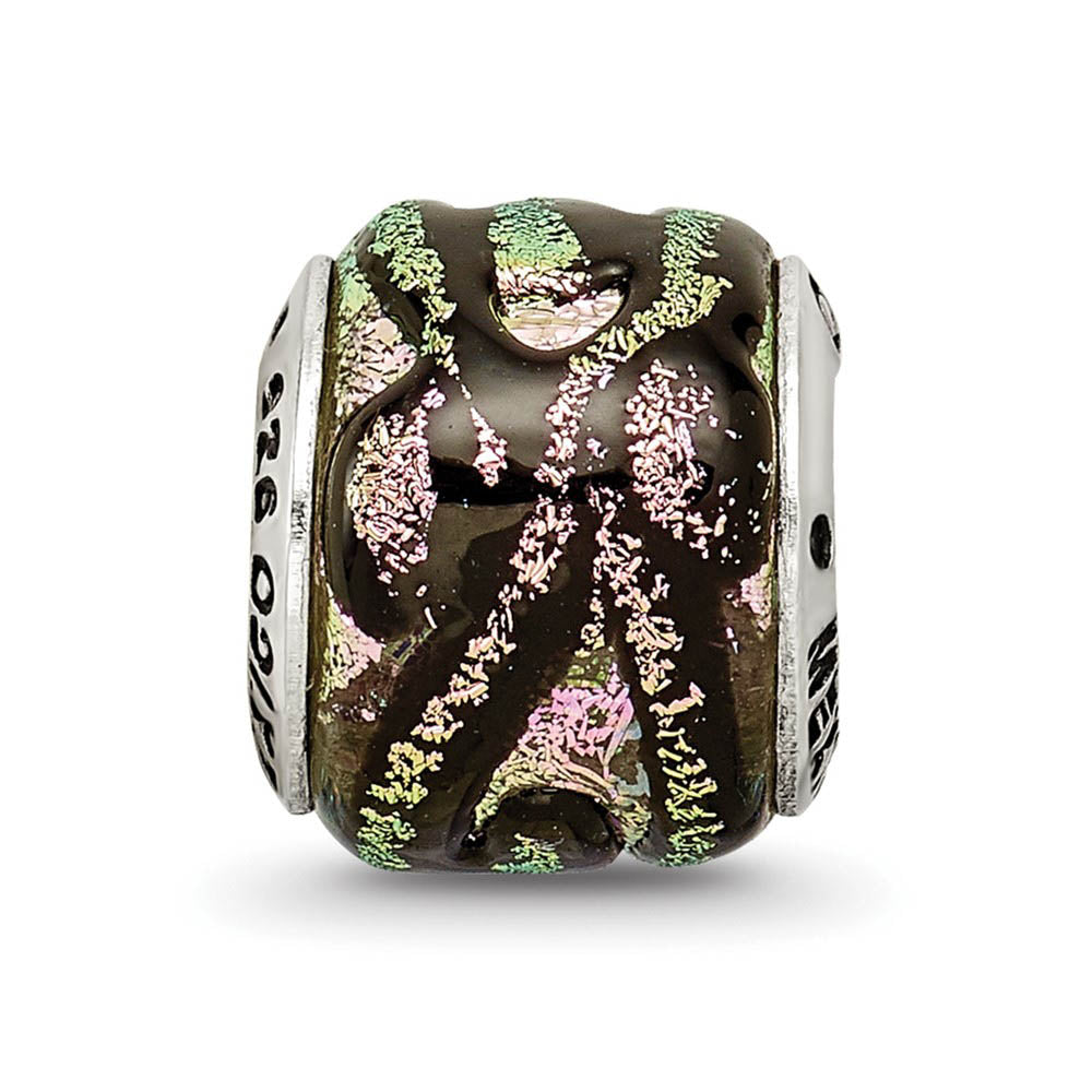 Alternate view of the Pink Textured Dichroic Glass Sterling Silver Bead Charm by The Black Bow Jewelry Co.