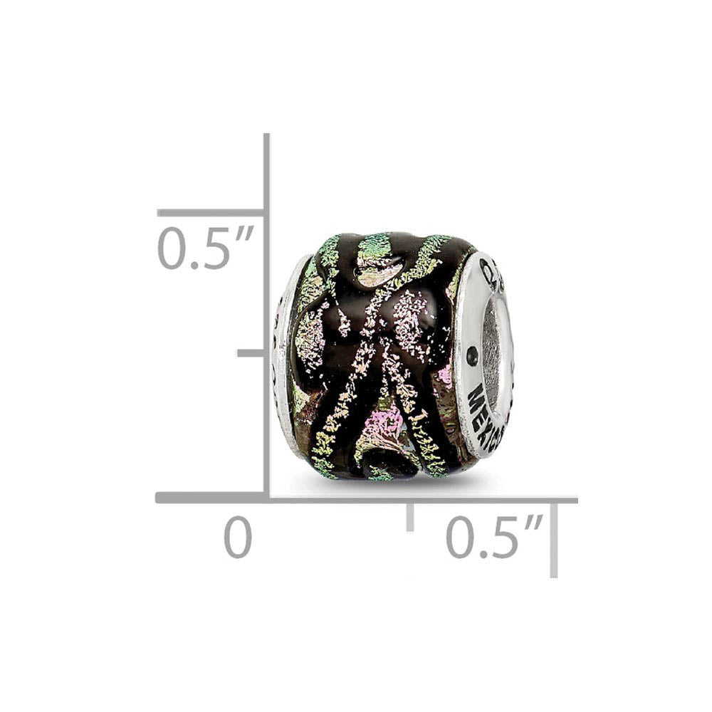 Alternate view of the Pink Textured Dichroic Glass Sterling Silver Bead Charm by The Black Bow Jewelry Co.