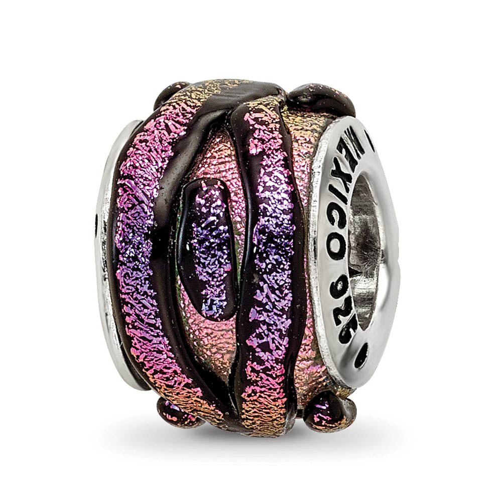 Alternate view of the Purple Textured Dichroic Glass Sterling Silver Bead Charm by The Black Bow Jewelry Co.