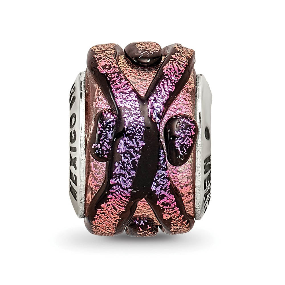 Alternate view of the Purple Textured Dichroic Glass Sterling Silver Bead Charm by The Black Bow Jewelry Co.