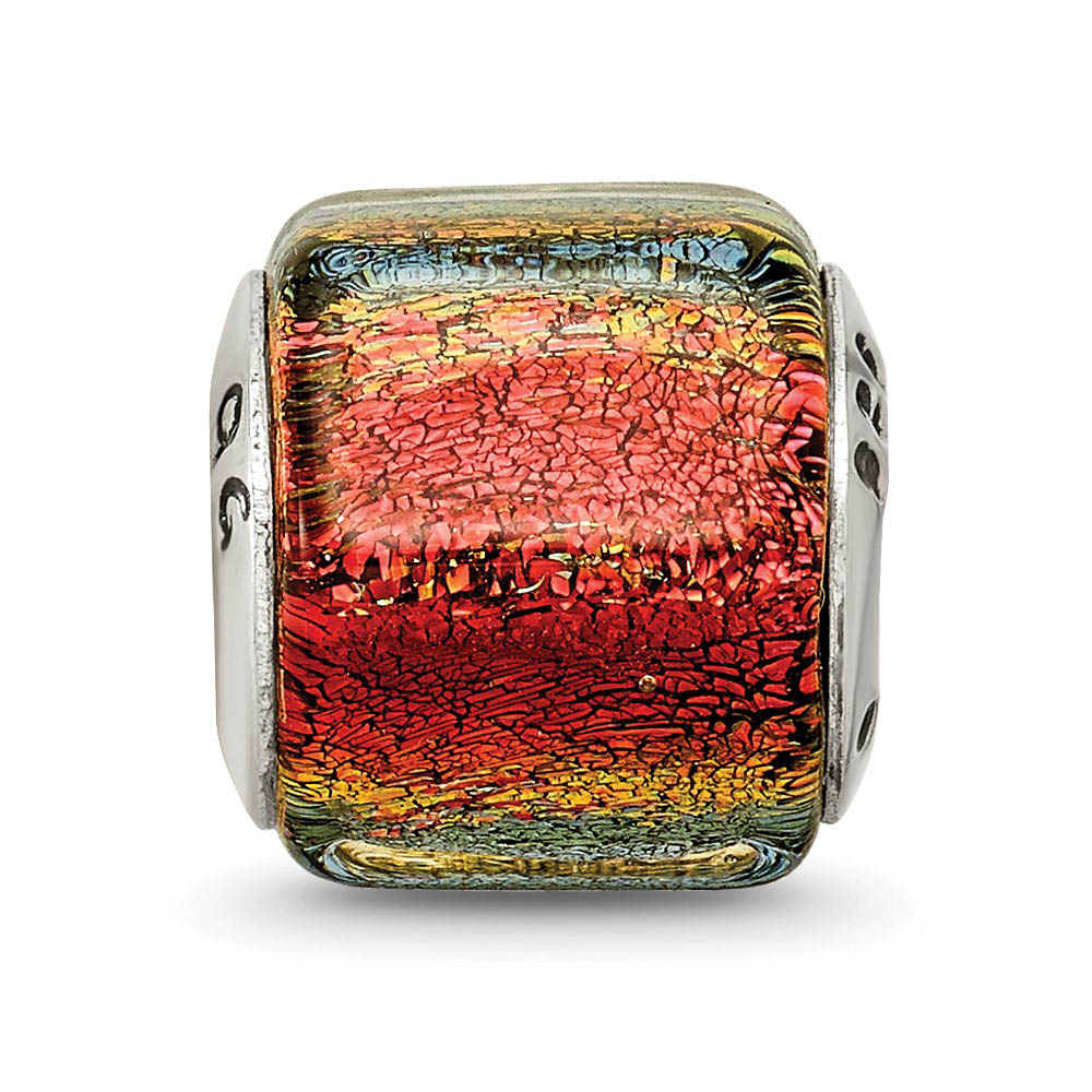 Alternate view of the Orange Dichroic Glass & Sterling Silver Bead Charm, 13mm by The Black Bow Jewelry Co.