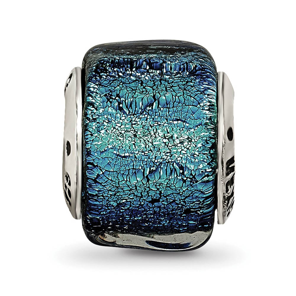 Alternate view of the Blue Hued Dichroic Glass Sterling Silver Bead Charm by The Black Bow Jewelry Co.