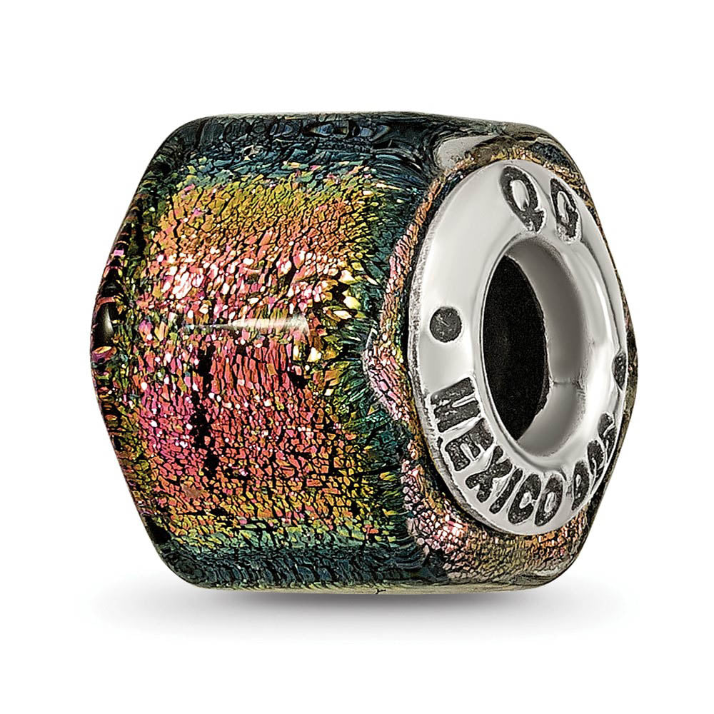 Purple Hued Dichroic Glass Sterling Silver Bead Charm, Item B9526 by The Black Bow Jewelry Co.