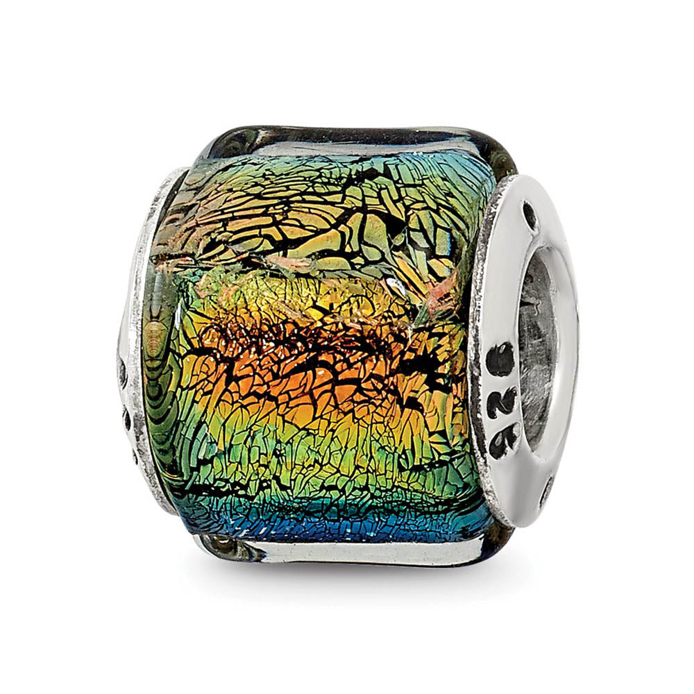 Sterling Silver Rainbow Dichroic Glass Bead Charm, Item B9527 by The Black Bow Jewelry Co.