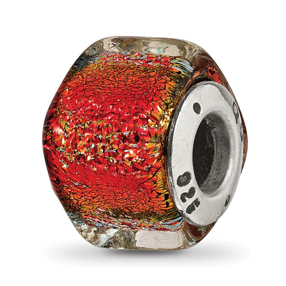 Square Orange Dichroic Glass Sterling Silver Bead Charm, Item B9528 by The Black Bow Jewelry Co.