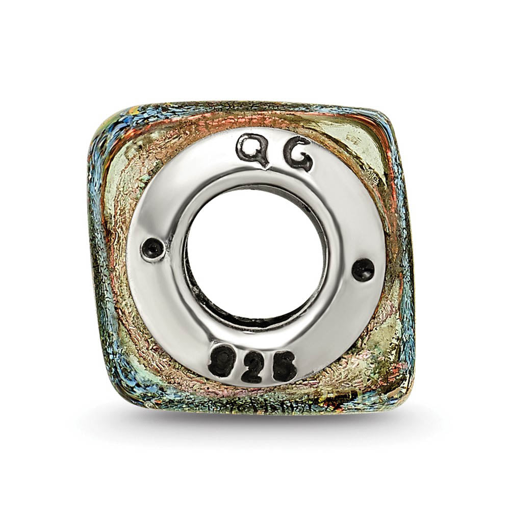 Alternate view of the Square Orange Dichroic Glass Sterling Silver Bead Charm by The Black Bow Jewelry Co.
