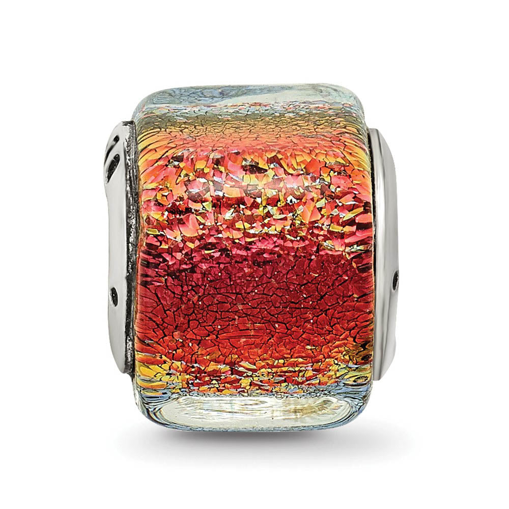 Alternate view of the Square Orange Dichroic Glass Sterling Silver Bead Charm by The Black Bow Jewelry Co.