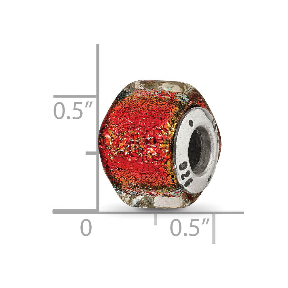Alternate view of the Square Orange Dichroic Glass Sterling Silver Bead Charm by The Black Bow Jewelry Co.