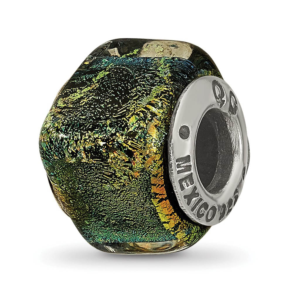 Square Yellow Dichroic Glass Sterling Silver Bead Charm, Item B9529 by The Black Bow Jewelry Co.