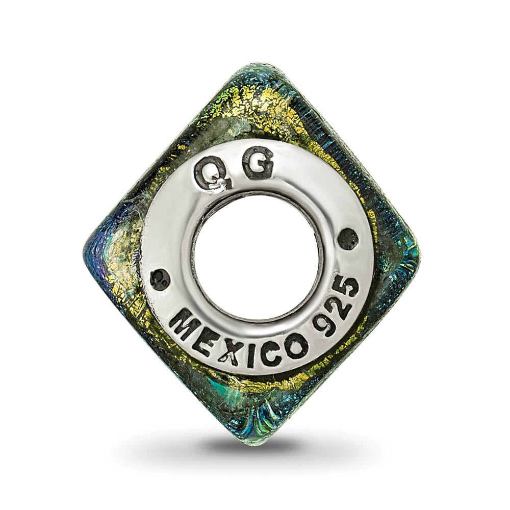 Alternate view of the Square Yellow Dichroic Glass Sterling Silver Bead Charm by The Black Bow Jewelry Co.