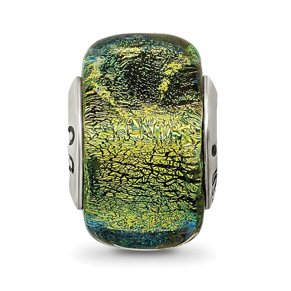 Alternate view of the Square Yellow Dichroic Glass Sterling Silver Bead Charm by The Black Bow Jewelry Co.