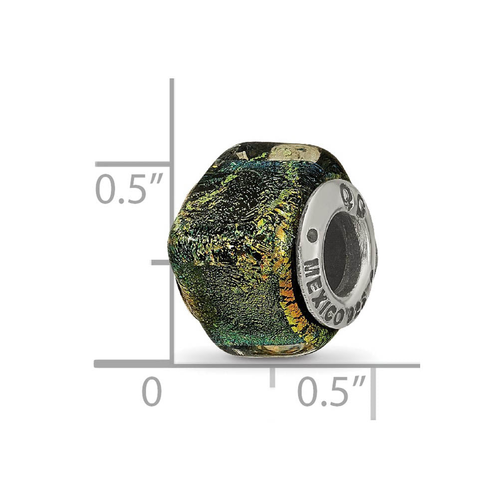 Alternate view of the Square Yellow Dichroic Glass Sterling Silver Bead Charm by The Black Bow Jewelry Co.