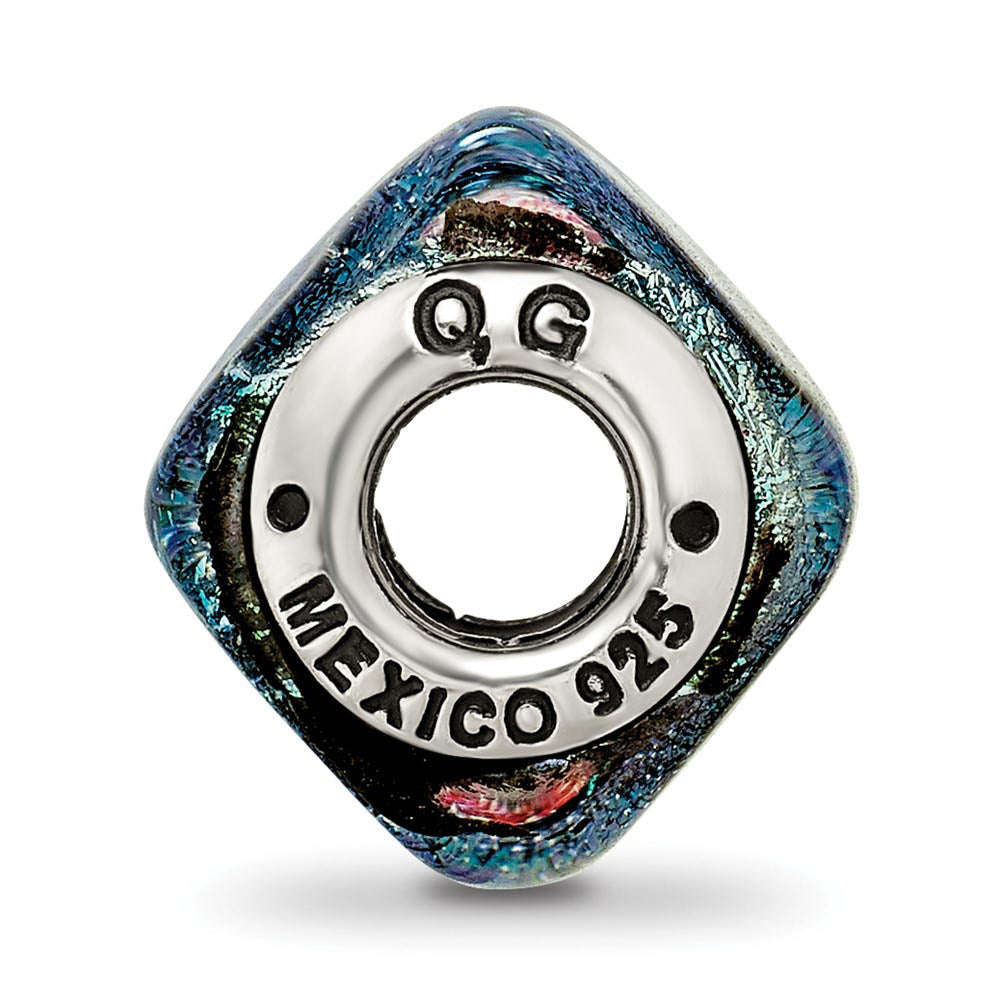 Alternate view of the Square Blue Dichroic Glass Sterling Silver Bead Charm by The Black Bow Jewelry Co.