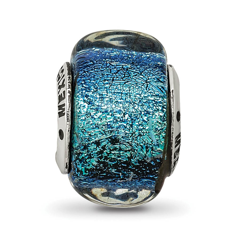 Alternate view of the Square Blue Dichroic Glass Sterling Silver Bead Charm by The Black Bow Jewelry Co.