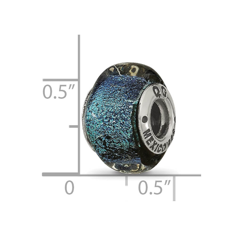 Alternate view of the Square Blue Dichroic Glass Sterling Silver Bead Charm by The Black Bow Jewelry Co.