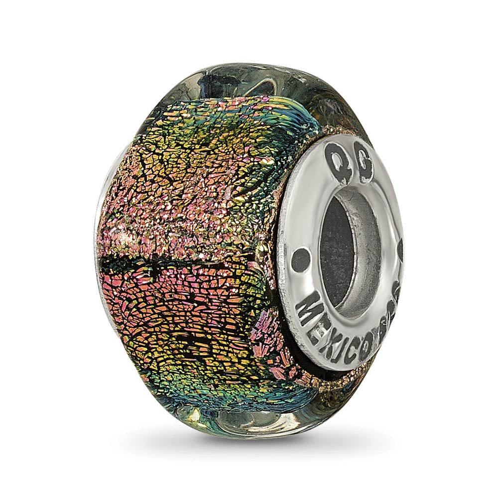 Square Purple Dichroic Glass Sterling Silver Bead Charm, Item B9531 by The Black Bow Jewelry Co.