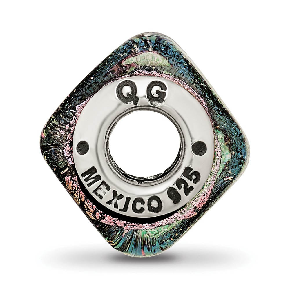 Alternate view of the Square Purple Dichroic Glass Sterling Silver Bead Charm by The Black Bow Jewelry Co.