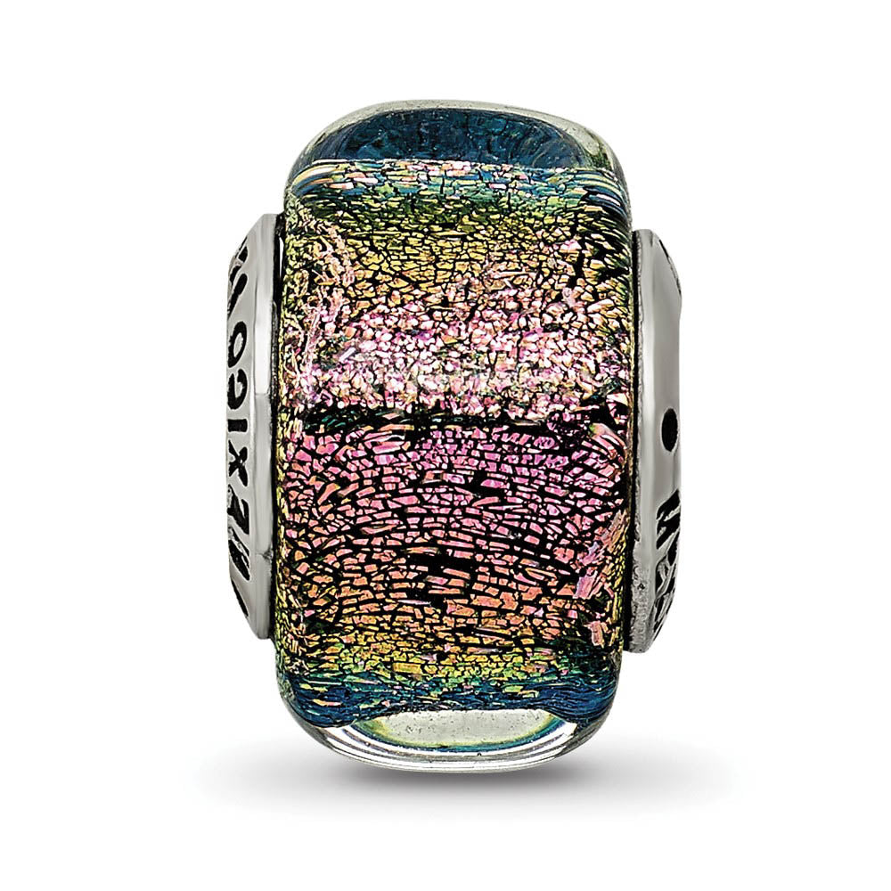 Alternate view of the Square Purple Dichroic Glass Sterling Silver Bead Charm by The Black Bow Jewelry Co.