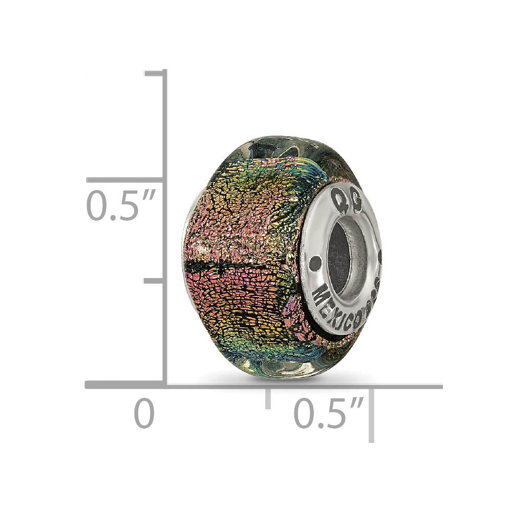 Alternate view of the Square Purple Dichroic Glass Sterling Silver Bead Charm by The Black Bow Jewelry Co.