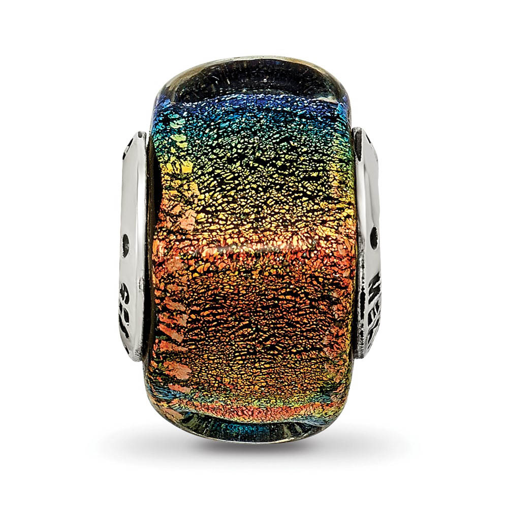 Alternate view of the Square Rainbow Dichroic Glass Sterling Silver Bead Charm by The Black Bow Jewelry Co.